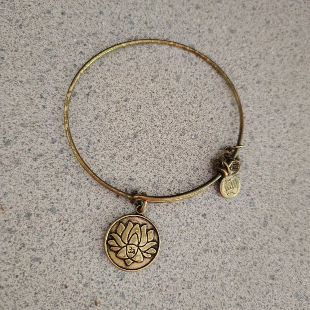 Alex and Ani Lotus Flower Gold Charm Bangle 156
